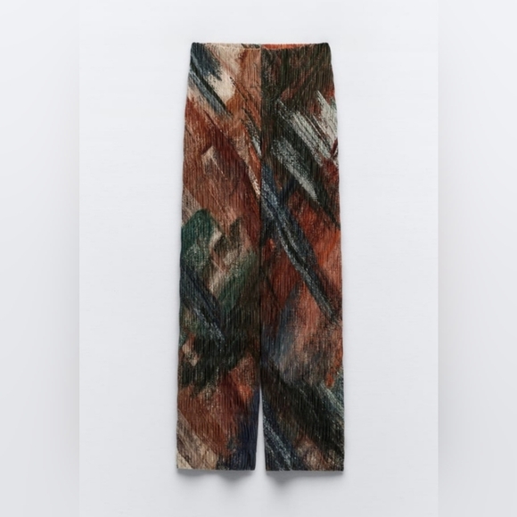 Cozy Abstract Printed Pleated Straight Wide-leg Pants By ZARA - Picture 5 of 14